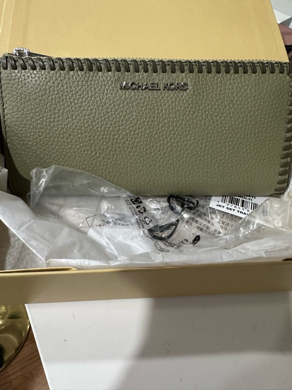 Michael Kors Olive Green Pebbled Leather Wristlet Wallet